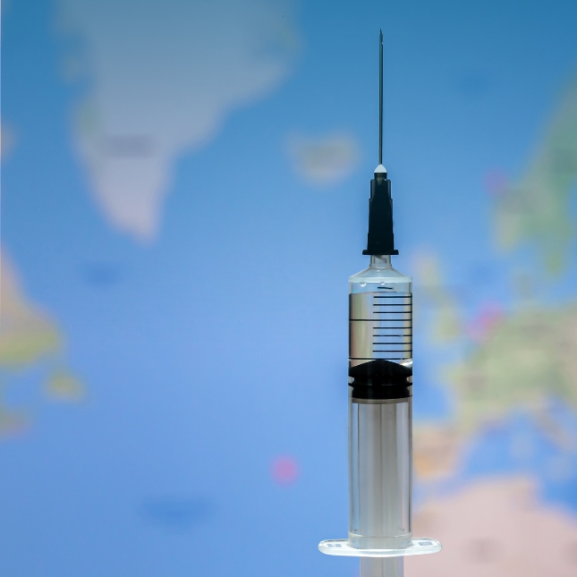 Vaccine syringe with global map